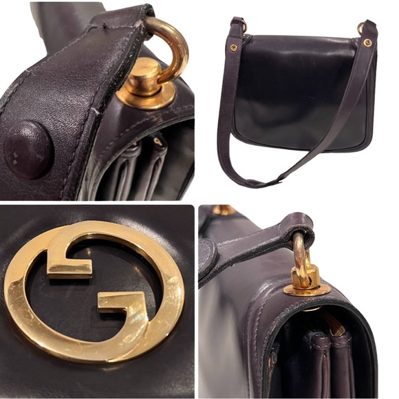Gucci 1970s navy blue Blondie gold interlocking GG shoulder bag 2-ways accordion - Picture 15 of 16
